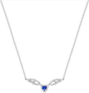 925 Sterling Silver Flying Heart Blue Cubic Zirconia Pendant Necklace Rhodium Plated for Women, Italy