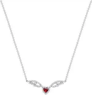 925 Sterling Silver Flying Heart Red Cubic Zirconia Pendant Necklace Rhodium Plated for Women, Italy