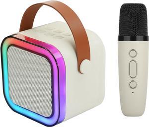 IQ Sound Mini Karaoke Bluetooth Speaker Wireless Microphone, RGB Lights, Voice Effects IQ-708K White