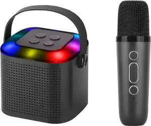 IQ Sound Mini Karaoke Bluetooth Speaker, Wireless Mic, Voice Effects Colorful Lights, Black IQ-808K