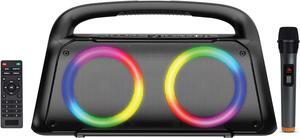 Boytone Portable Bluetooth Speaker with LED DJ Lights, VHF Wireless Microphones, Remote Control, 60W Powerful Speaker, T