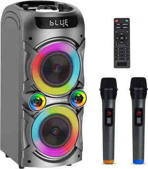 Berlingtone Bluetooth Karaoke Machine Speaker System with 2 VHF Wireless Microphones, RGB DJ Lights, 100W Subwoofer BR-3