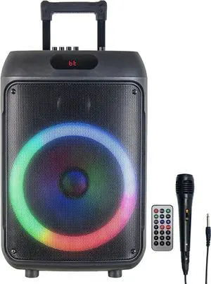 IQ Sound IQ-6412DJBT 2 X 12-inch Portable Bluetooth Speaker, TWS, FM Radio, LED Lights, USB/Micro SD, Built-in Wheels, R