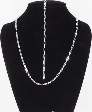 Solid 925 Sterling Silver Paper Clip Chain Bracelet (7") & Necklace (24") Set Made in Italy