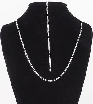Solid 925 Sterling Silver Paper Clip Chain Bracelet (7") & Necklace (20") Set Made in Italy