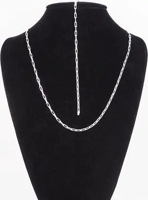 Solid 925 Sterling Silver Paper Clip Chain Bracelet (7") & Necklace (18") Set Made in Italy