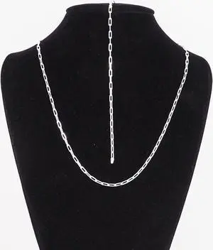 Solid 925 Sterling Silver Paper Clip Chain Bracelet (7") & Necklace (24") Set Made in Italy