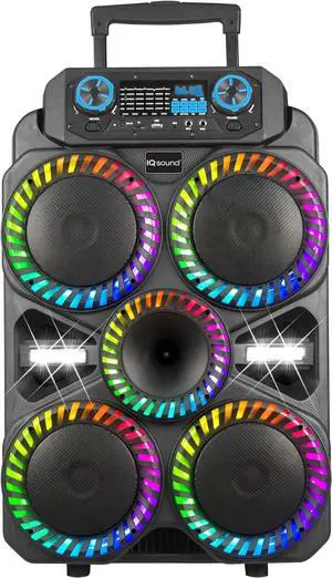 IQ Sound IQ-8408DJBT Vortex Pro 4X8 Portable Bluetooth Speaker w/TWS, LED Lights, 40W RMS, USB/SD/FM/AUX, Mic & Remote,