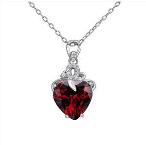 0.925 Sterling Silver Heart Necklace Red Garnet CZ Pendant Rhodium Plated Made in Italy Hypoallergenic Adjustable Chain