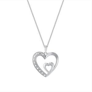 0.925 Sterling Silver Rhodium Plated Heart Pendant Necklace Double Heart Design, Hypoallergenic & Tarnish-Resistant, Gif
