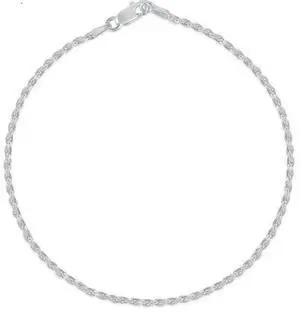 Solid 925 Sterling Silver 7" Diamond Cut Rope Chain Bracelet  2MM Made in Italy Women & Men With a Gift Box