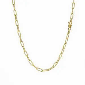 Solid 925 Sterling Silver 14K Gold plated Paperclip Necklace 3mm Wide, 20 Inch Long Paper Clip Chain Italy