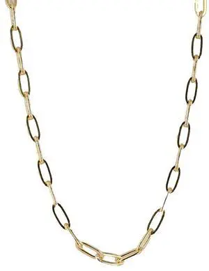 Solid 925 Sterling Silver 14K Gold plated Paperclip Necklace 6mm Wide, 22 Inch Long  Paper Clip Chain Italy