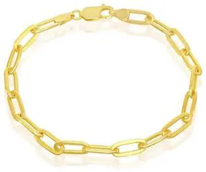 Solid 925 Silver Italy Paper Clip Chain Bracelet 14K Gold Plated 8" 4mm wide Italy for All Ages Women Men MST Stamped 0. Solid 925 Silver Italy Paper Clip Chain Bracelet 14K Gold Plated 8" 4mm wide Italy for All Ages Women Men MST Stamped 0.