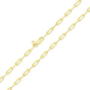 Solid 925 Silver Chain Necklace, 14K Gold Plated Paperclip 4mm Wide 20" Italy for All Ages Women Men Stamped 0.925 MST