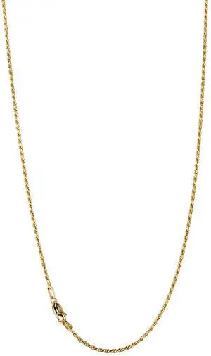 Solid 925 Sterling Silver 14K Gold Plated 16 in Diamond Cut Rope Chain 2MM Italy Men Women Stamped 0.925 MST