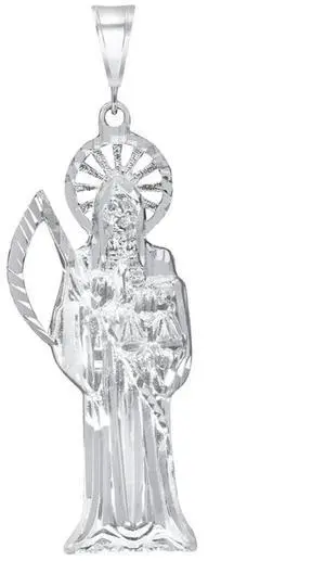 925 Sterling Silver Santa Muerte Diamond Cut Pendant Necklace, Unisex, perfect for all Ages, MST, Made in Italy