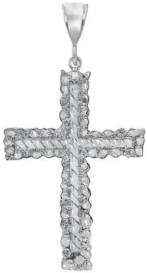 MST 925 Sterling Silver Nugget Cross Crucifix 2.5" Pendant Necklace, Unisex, All Ages, Hypoallergenic