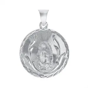 MST 925 Sterling Silver Virgin Mary & San Judas Double-Sided Diamond Cut Round Pendant, Unisex, All Ages, Large