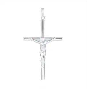 MST Sterling Silver 925 Tube Jesus Cross Pendant Necklace, Unisex, All Ages, 52mm, Hypoallergenic