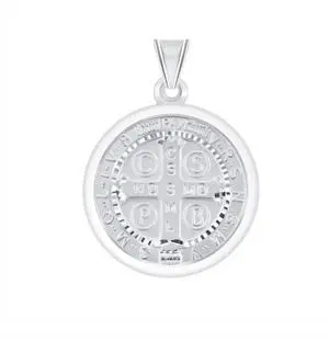 MST 925 Sterling Silver St. Benedict (San Benito) Double Sided Pave Cut Medal Pendant, Unisex, All Ages
