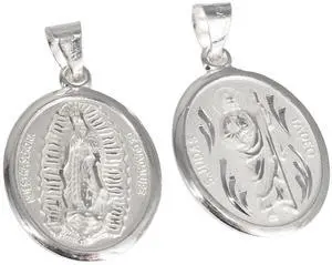 MST Sterling Silver 925 San Judas & Virgin Mary Two-Sided Oval Pendant, Small, Unisex, All Ages