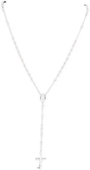 925 Sterling Silver Italian 5mm Rosary Beads Chain with Cross Necklace 22" Rosario
