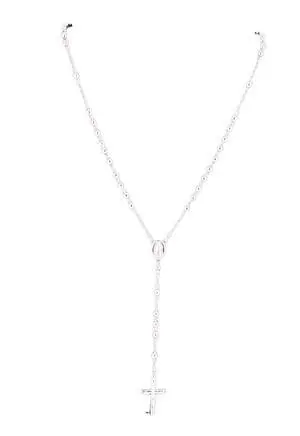 925 Sterling Silver Italian 6mm Rosary Beads Chain with Cross Necklace 26" Rosario