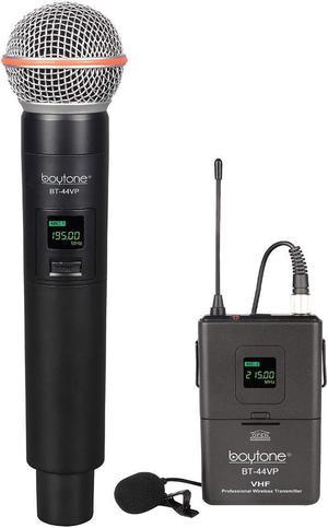 Boytone BT-44VP Dual Digital Channel Wireless Microphone plus Headset Mic Set System - VHF Fixed Frequency Wireless Mic