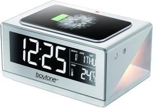 Boytone BT-12W Fast Wireless Charging Digital Alarm Clock with Temperature & Calendar Display, Bed Light Touch Dimmer, S