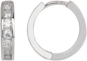 925 Sterling Silver Huggie Hoops Earrings 1 row Cubic Zirconia (CZ) Rhodium Plated  EH001-12MM