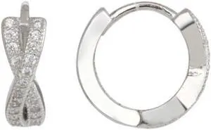 925 Sterling Silver X Style Huggie Hoops Earrings Cubic Zirconia (CZ) Rhodium Plated  BS12-13EZ