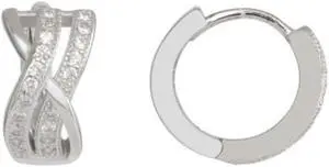 925 Sterling Silver Double X Style Huggie Hoops Earrings Cubic Zirconia (CZ) Rhodium Plated BS12-73ZZ
