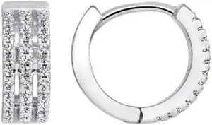 925 Sterling Silver 3 Strands Hoop Earrings with 3 row Cubic Zirconia ( CZ) Rhodium Plated ES1733W1