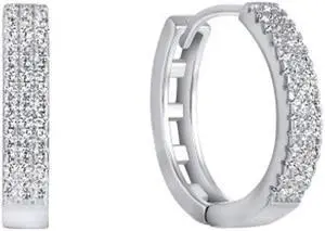 925 Sterling Silver 3 Row Oval Hoop Earrings with Cubic Zirconia (CZ) Rhodium Plated S0573C1