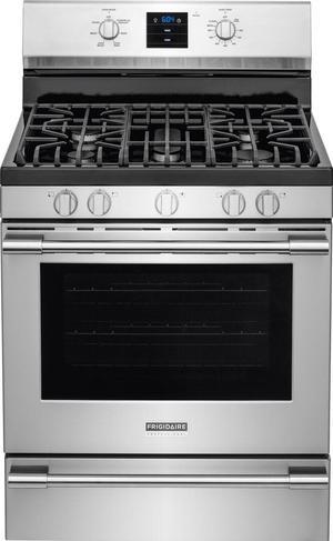 Frigidaire Professional 30 Inch Freestanding All Gas Range with Natural Gas, 5 Sealed Burners, 5.6 cu. ft. Total Oven Capacity