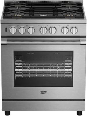 Beko PRGR34552SS 30 Inch Freestanding All Gas Range with Natural Gas, 5 Sealed Burners, 5.7 cu. ft. Total Oven Capacity
