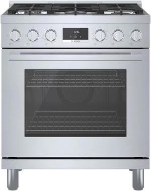 Bosch HGS8055UC 800 Series 30 Inch Freestanding All Gas Range with Natural Gas, 5 Sealed Burners, 3.6 cu. ft. Total Oven Capacity