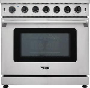 Thor Kitchen LRG3601U 36 Inch Freestanding All Gas Range with Natural Gas, 6 Sealed Burners, 6 cu. ft. Total Oven Capacity