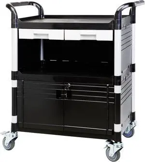 JaboEquip, Commercial Heavy Duty 3 Tier Utility Cart Service Cart Hospital cart Medical cart, for Lab Hospitality Medical Office, 606 lbs, JB-3KD1, Black