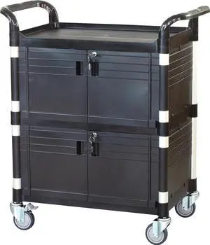 JaboEquip Commercial Heavy Duty 3 Shelf Medical cart Utility Cart, Lockable Medical Carts for hospital and hotel, JB-3D2, Black