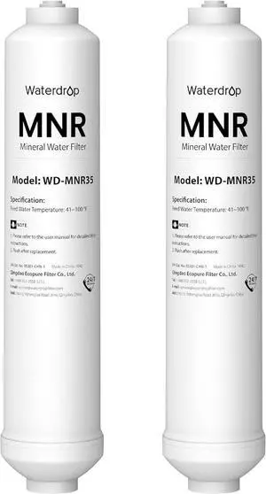 Waterdrop WD-MNR35 Remineralization Filter, 1/4" Quick Connect Mineral Filter for Undersink Reverse Osmosis System, Restore Essential Minerals for RO System, RO Mineral Filter System, 2-Pack