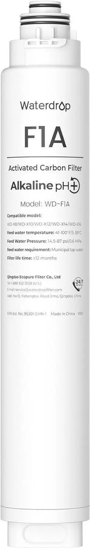 Waterdrop WD-F1A Alkaline Mineral pH+ Filter, Replacement for WD-X8-Alkaline & WD-X12-Alkaline & WD-X12-PRO & WD-X16-Alkaline Reverse Osmosis System, 12-month Lifetime
