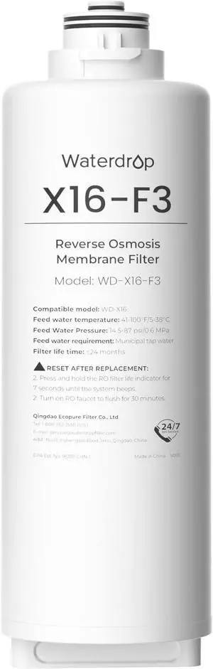 Waterdrop WD-X16-F3 Filter, Replacement for WD-X16-Alkaline 1600 GPD Reverse Osmosis System, 24-month Lifetime, Reduce PFAS