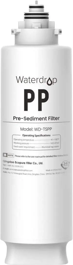 Waterdrop TSPP Under Sink Sediment Water Filter, Replacement TSU-W 3-Stage Ultra-Filtration Under Sink Water Filter System, 1 Pack Waterdrop TSPP Under Sink Sediment Water Filter, Replacement TSU-W 3-Stage Ultra-Filtration Under Sink Water Filter System, 1 Pack