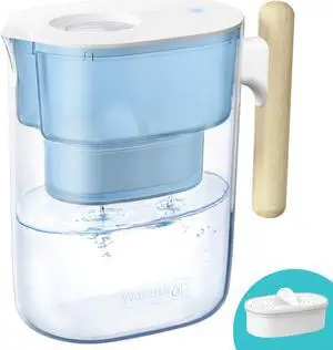 Waterdrop Chubby 10-Cup Water Filter Pitcher with 1 Filter, 7 Stage Filtration Jug, Long-lasting (200 gallons), 5X Times Lifetime, Reduces Lead, BPA Free, Blue