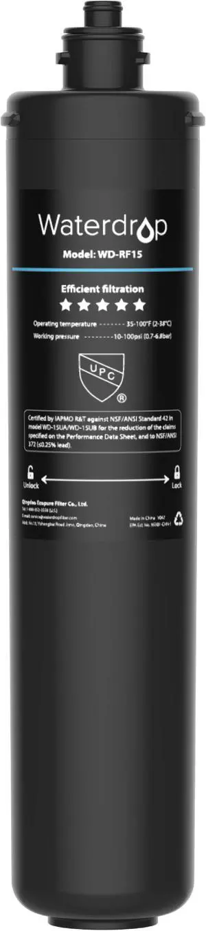 Waterdrop WD-RF15 Water Filter, Replacement 15UA Under Sink Water Filtration System, 16000 Gallons High Capacity Waterdrop WD-RF15 Water Filter, Replacement 15UA Under Sink Water Filtration System, 16000 Gallons High Capacity