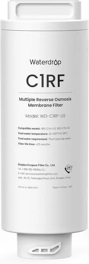 Waterdrop WD-C1RF Filter with RO membrane, Replacement for WD-C1S and WD-C1H Countertop CoreRO System, 12-month Lifetime