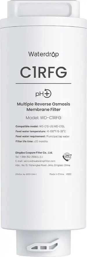 Waterdrop WD-C1RFG Filter, Replacement for WD-C1SL Countertop CoreRO System, 12-month Lifetime