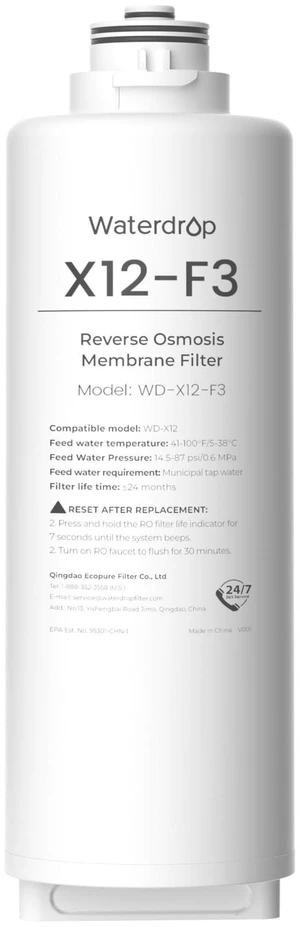 Waterdrop X12-F3 Filter, Replacement for All X12 1200 GPD Series RO System, 24-Month Lifetime, Reduce PFAS, Long Filter Lifespan, Enhanced Filtration Waterdrop X12-F3 Filter, Replacement for All X12 1200 GPD Series RO System, 24-Month Lifetime, Reduce PFAS, Long Filter Lifespan, Enhanced Filtration